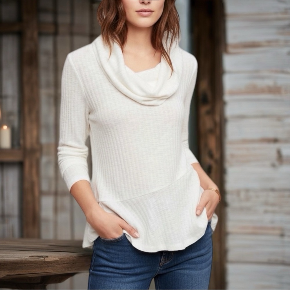 Anthropologie Maeve Cowl Neck Ruffle Sweater